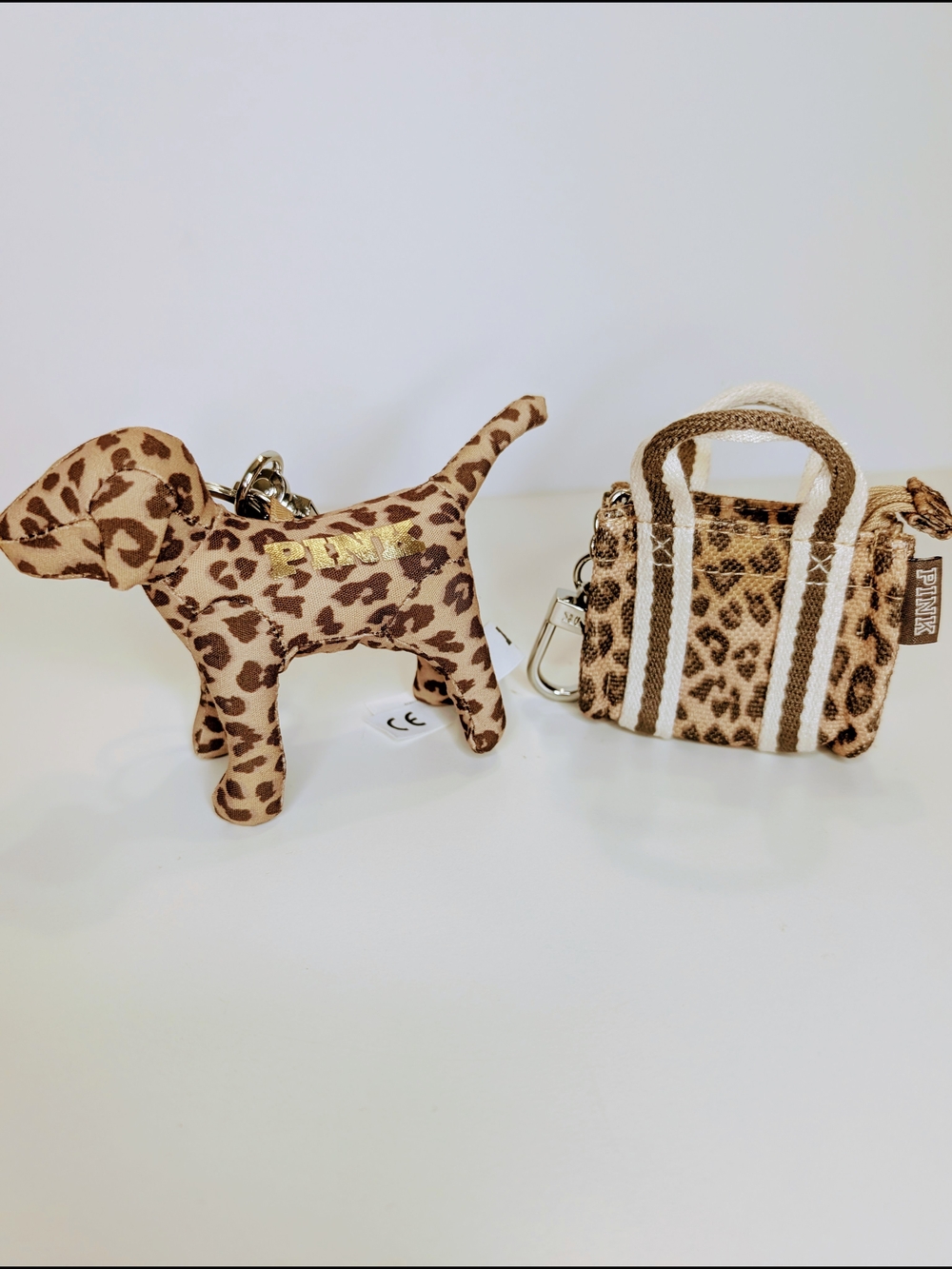 Victoria's Secret PINK Leopard Print Mini Tote & Dog Keychain Bag Charms